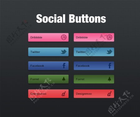 5新鲜的社交媒体图标按钮PSD素材