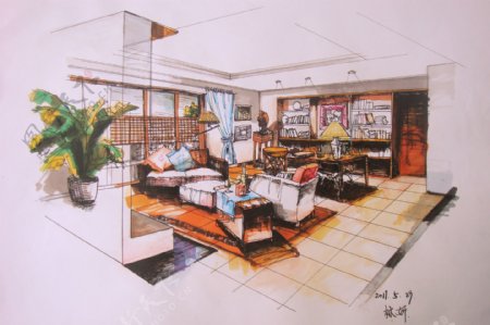 室内客厅手绘图片