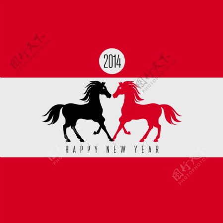 两匹马2014新年海报矢量素材