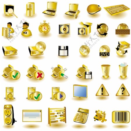 黄金电脑科技图标矢量素材