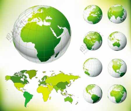 绿色地球与世界地图矢量素材