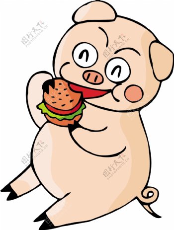 卡通生肖猪年素材小猪吃汉堡矢量图73
