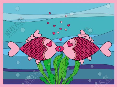 浪漫可爱卡通接吻鱼矢量素材