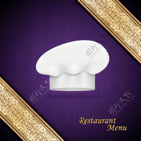厨师的帽子和餐馆的菜单封面设计矢量图03