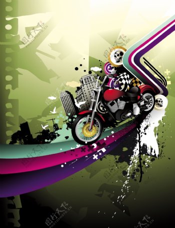 一款潮流摩托车插画