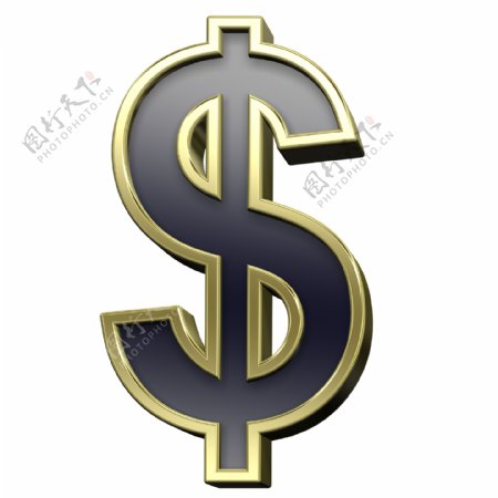 美元符号从黑色与金色光泽的帧字符集