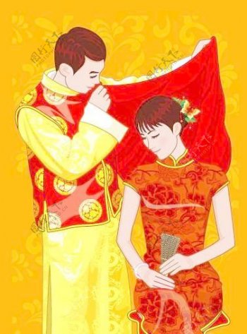 中国传统新婚夫妇AI矢量图08