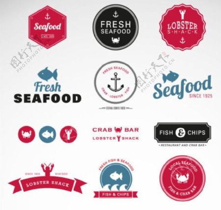 创意海鲜食品标签矢量