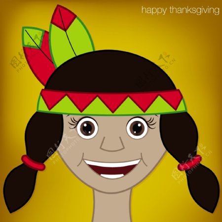 感恩节的美国印第安女人特征矢量格式