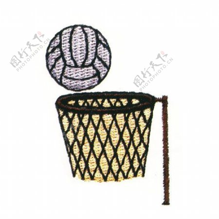 绣花色彩黑色篮球篮筐免费素材