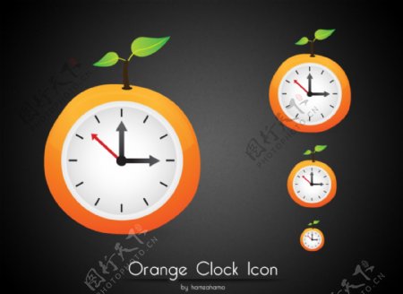 时髦的橙色摘要时钟图标psd