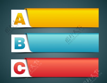 3个明亮的颜色ABC字母横幅集
