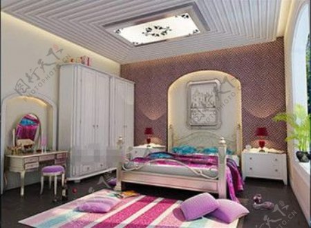 现代的颜色鲜艳的小卧室