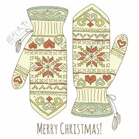 时髦的圣诞卡的手套