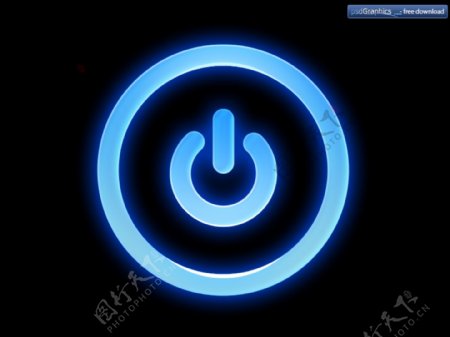 的蓝色发光的电源按钮PSD