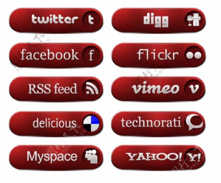 10大红色的社交媒体图标集PSD