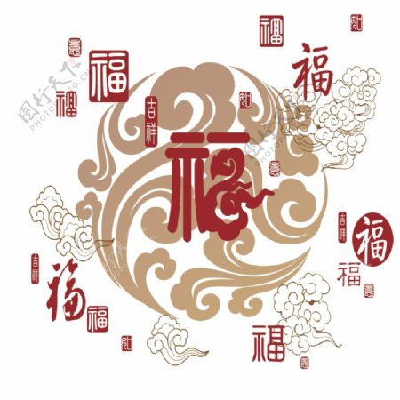 中国传统福文化psd分层素材