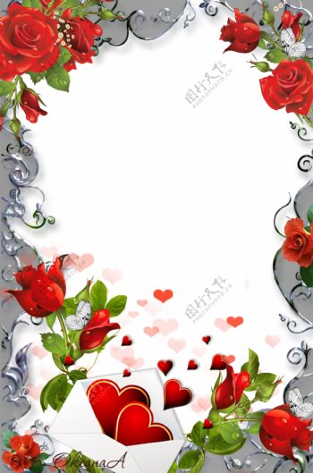 情人节玫瑰花边相框模板图片