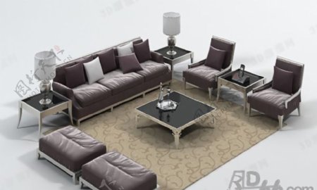 3D欧式高雅沙发茶几组合模型