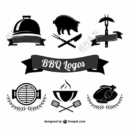 6款黑色烧烤标志设计矢量素材