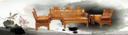 红木家具客厅木沙发荷花中国风图片
