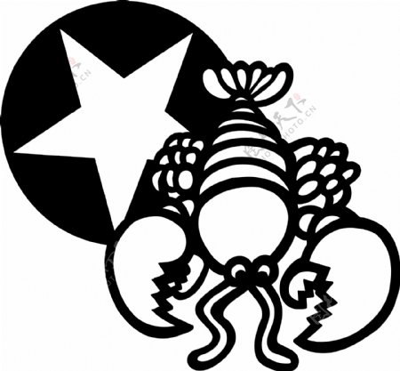 印花矢量图色彩黑白色龙虾五角星免费素材