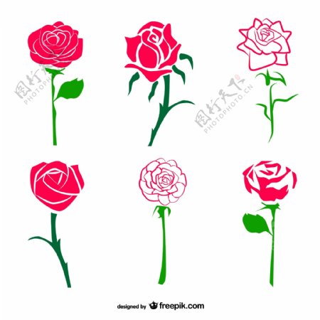 6款美丽玫瑰花枝矢量素材