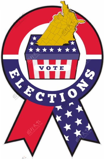 美国大选投票箱的美国地图丝带
