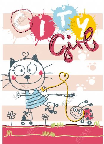 卡通粉色字母猫