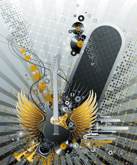翅膀吉他主题音乐插画矢量素材图片