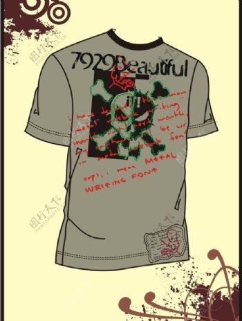 男装tshirt印花设计骷髅英文字图片