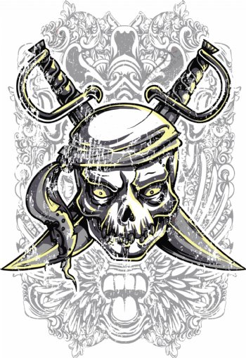 复古T恤设计与海盗的骷髅矢量
