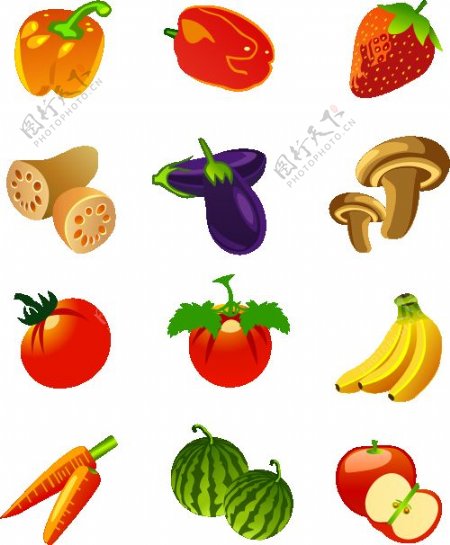 各种水果和vegeatbles矢量