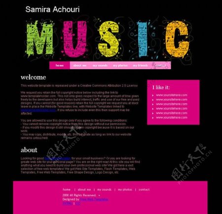 彩色music字母精品音乐主页网页模板