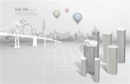 高清未来城市网格气球创意素材