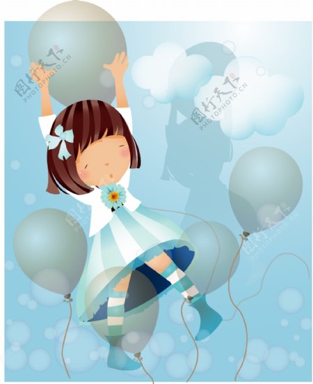 天空的蓝色气球的主题iclickart四赛季韩国可爱女孩专辑