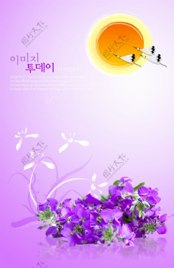 紫色花朵背景素材PSD分层