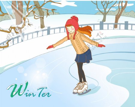 韩国冬季圣诞小女孩插画图片