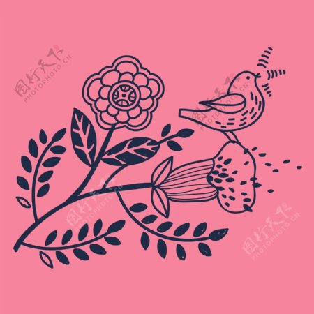 印花矢量图T恤图案植物花朵动物免费素材