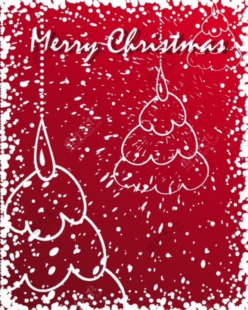 矢量圣诞节红色新年下雪圣诞树merrychristmas矢量素材