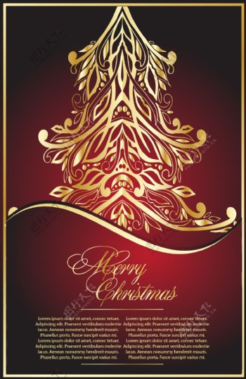 矢量金色华丽圣诞树背景素材