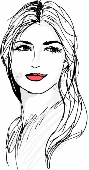 美丽的女人的脸矢量插画草图
