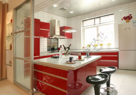红色厨房设计图