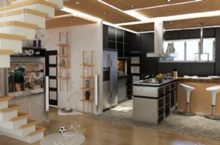 室内设计厨房餐厅3d素材3d模型26