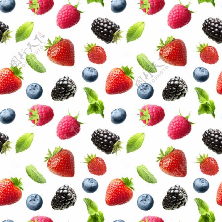 草莓蓝莓树莓无缝背景高清图片
