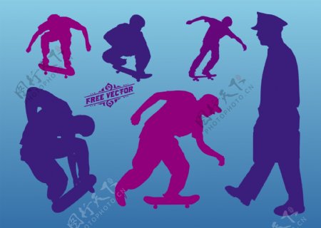 滑板车人物剪影图片