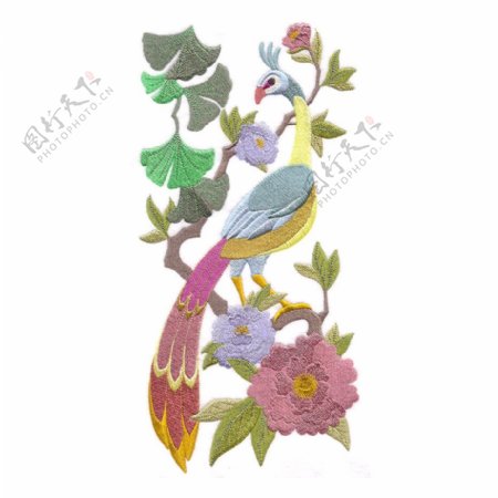 绣花植物花朵动物鸟免费素材