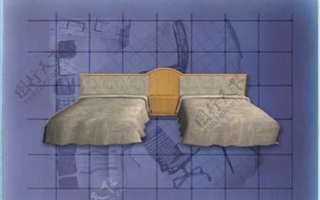酒店风格家具床0073D模型
