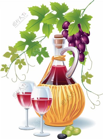 矢量素材葡萄酒橄榄水果图片