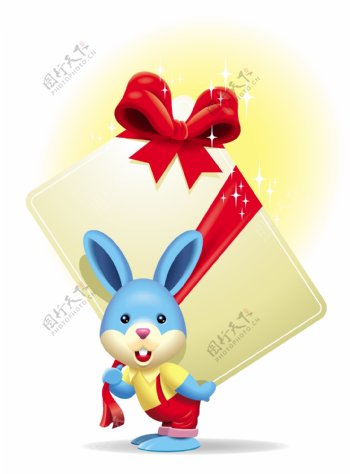 可爱的卡通小兔子送卡片一